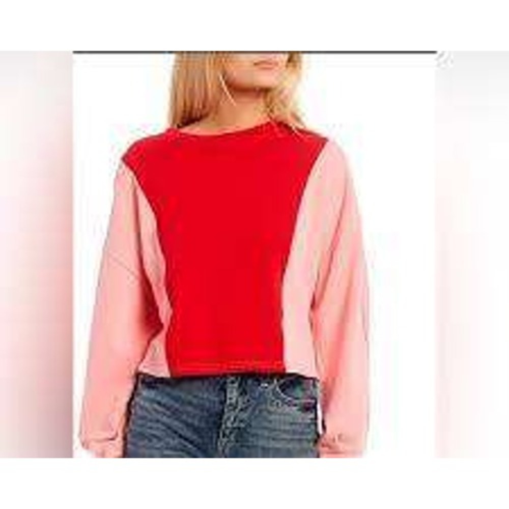 Circus NY by Sam‎ Edelman Pink Red Colorblock Cropped Sweatshirt Womens Small